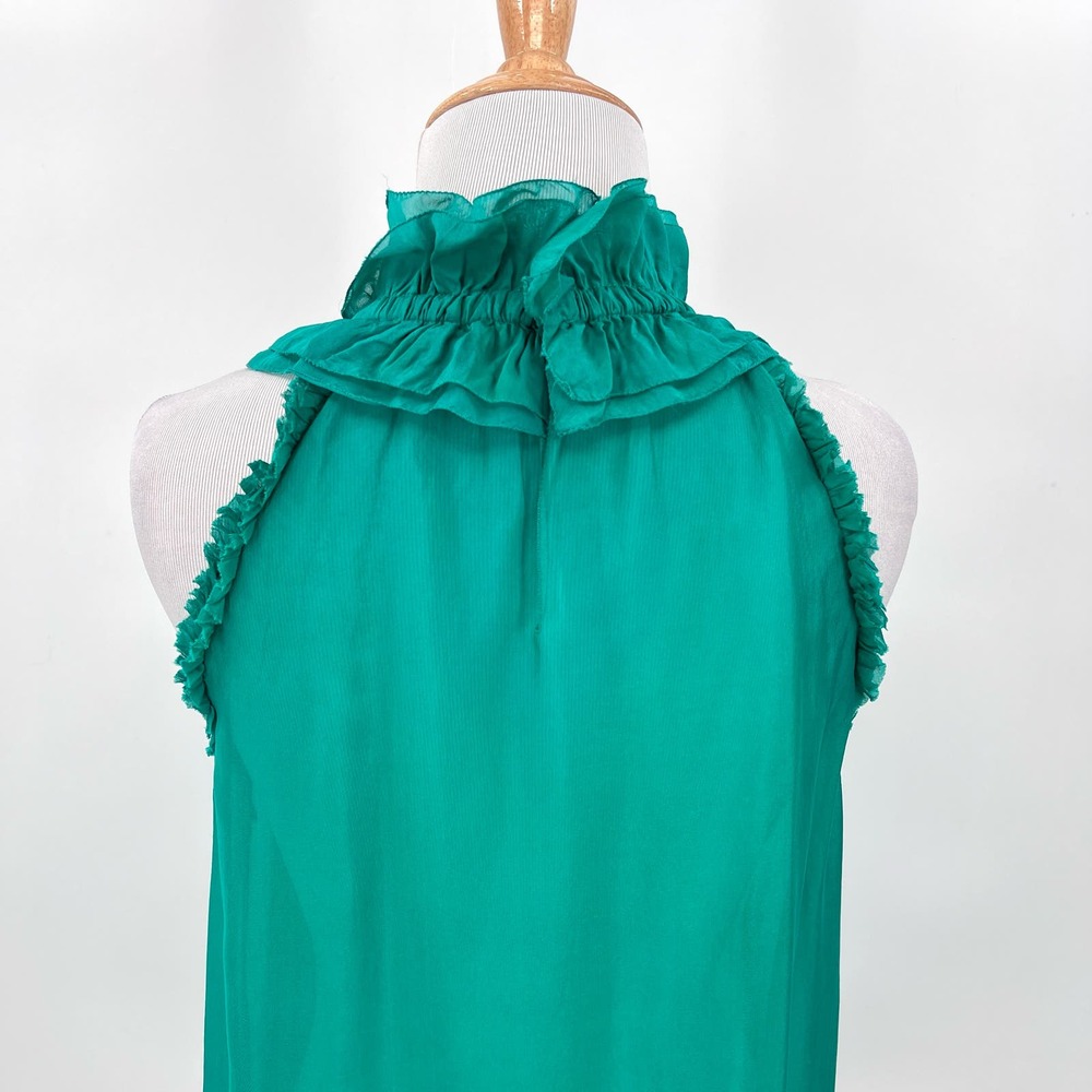 DOLCE & GABBANA Silk Sleeveless Top Womens 40 Green Black Ruffle Bow Blouse - Picture 4 of 16